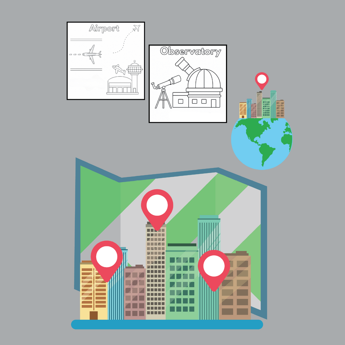 Buildings coloring book from A to Z