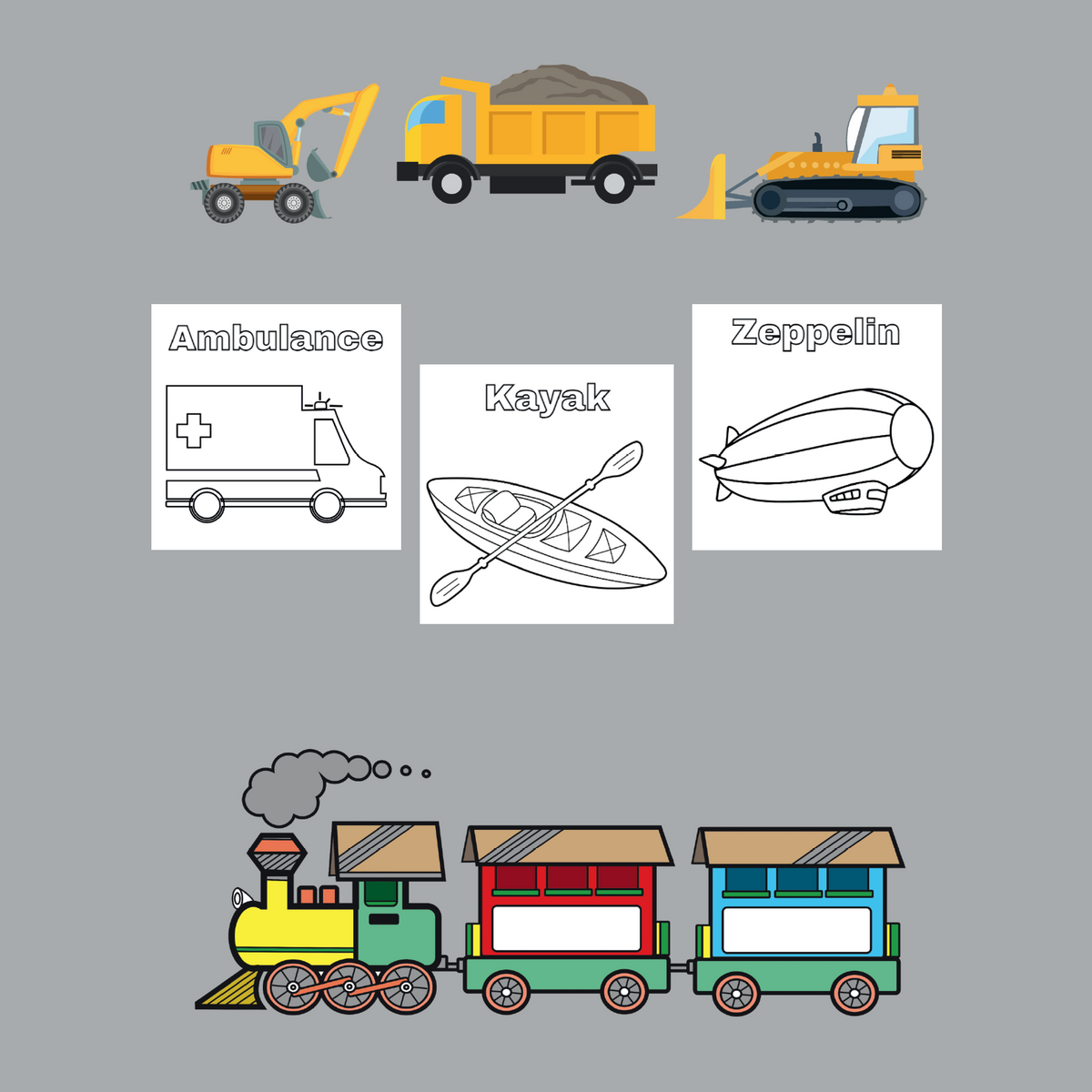 Cars and vehicles coloring book from A to Z